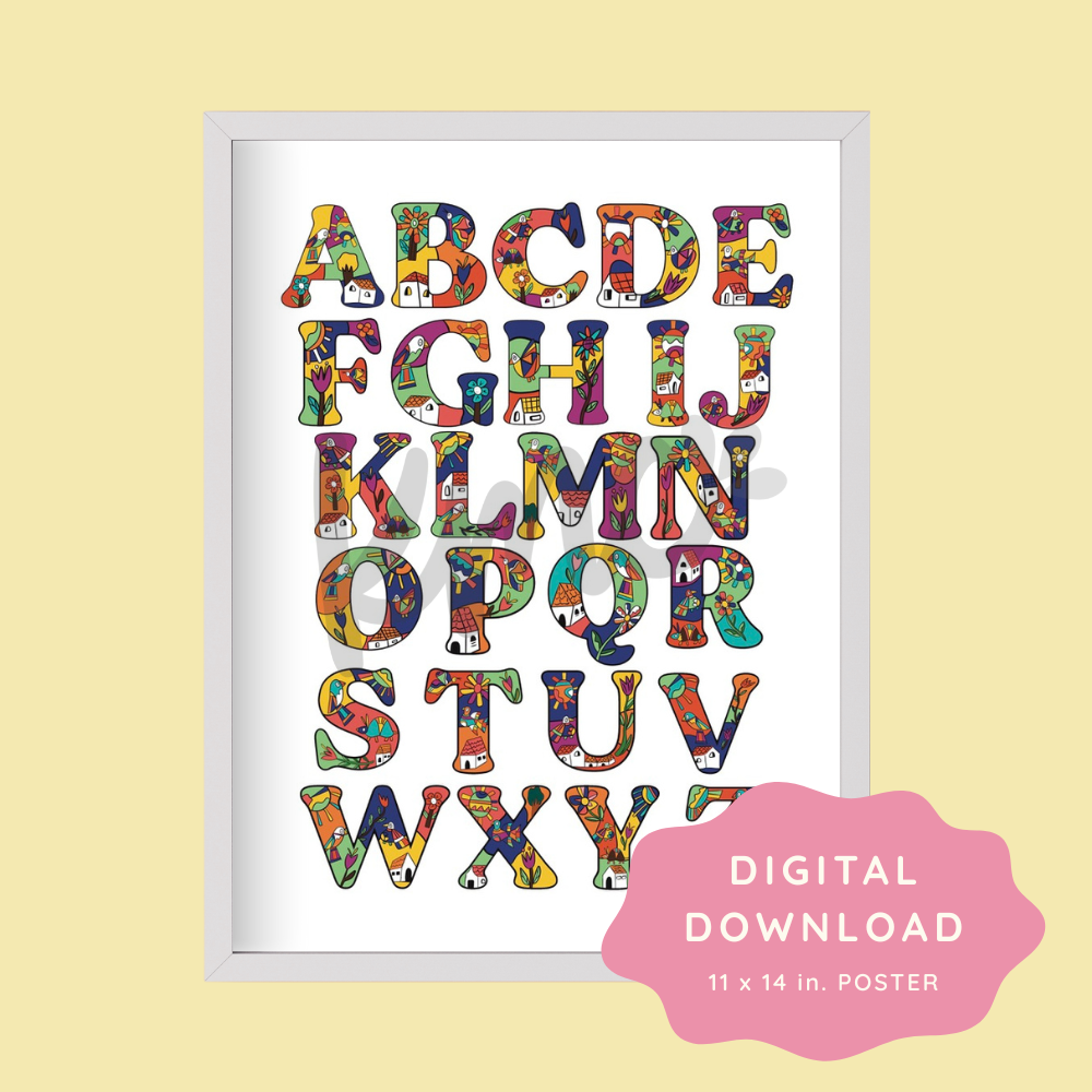 Folkloric Alphabet Art Print Digital Download • 8.5 x 11 inches